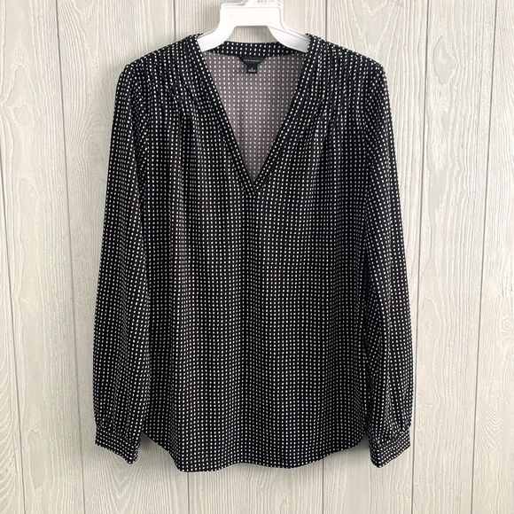 Ann Taylor Black White V-neck Blouse Small - Picture 1 of 3